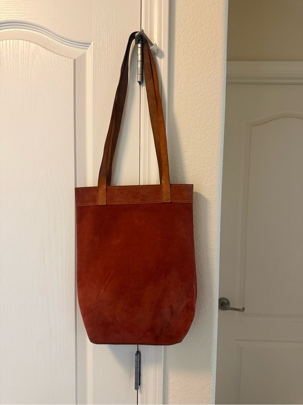 Peruvian Connection Rust Suede Tote with Tan Straps 100% leather